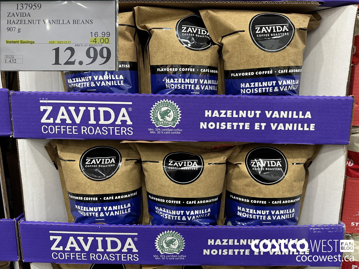 137959 ZAVIDA HAZELNUT VANILLA BEANS 907 g ($4.00 INSTANT SAVINGS EXPIRES ON 2023-12-17) $12.99