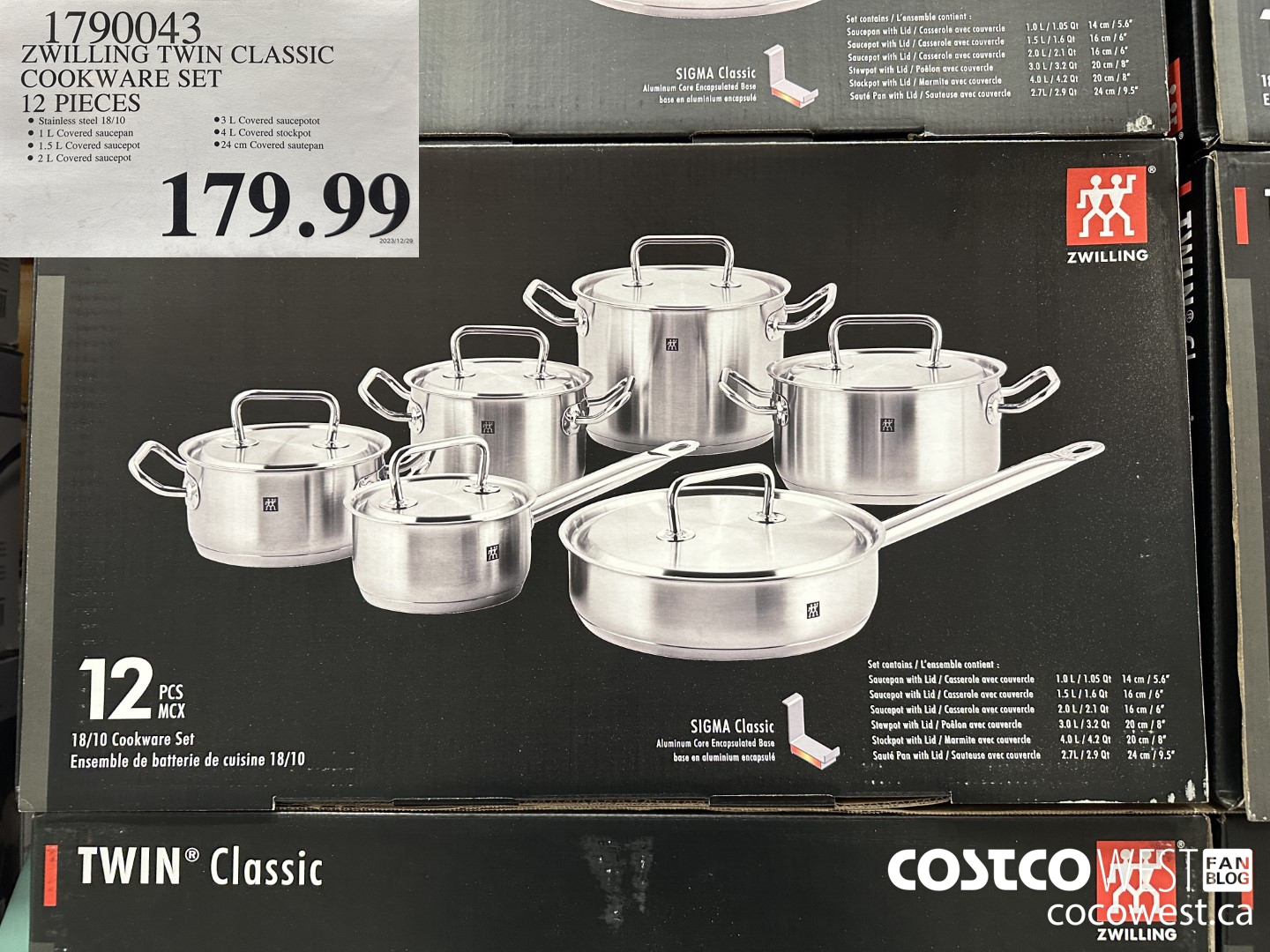 1790043 ZWILLING TWIN CLASSIC COOKWARE SET 12 PIECES  $179.99