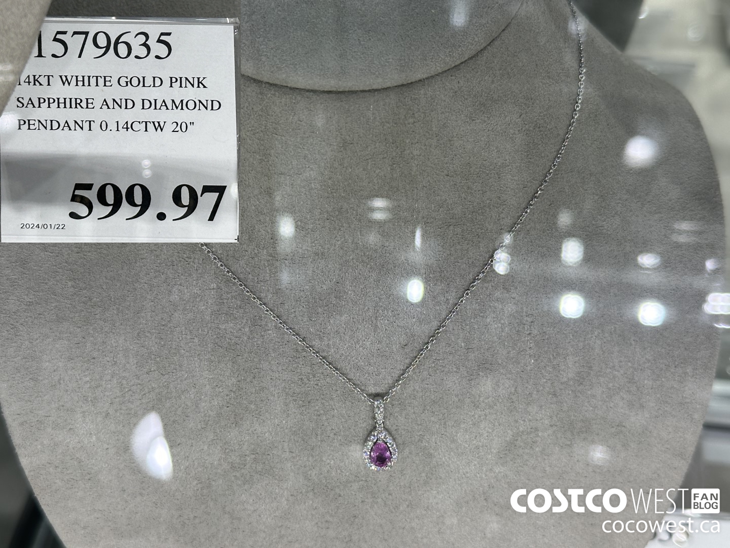 1579635 14KT WHITE GOLD PINK SAPPHIRE AND DIAMOND PENDANT 0.14CTW 20