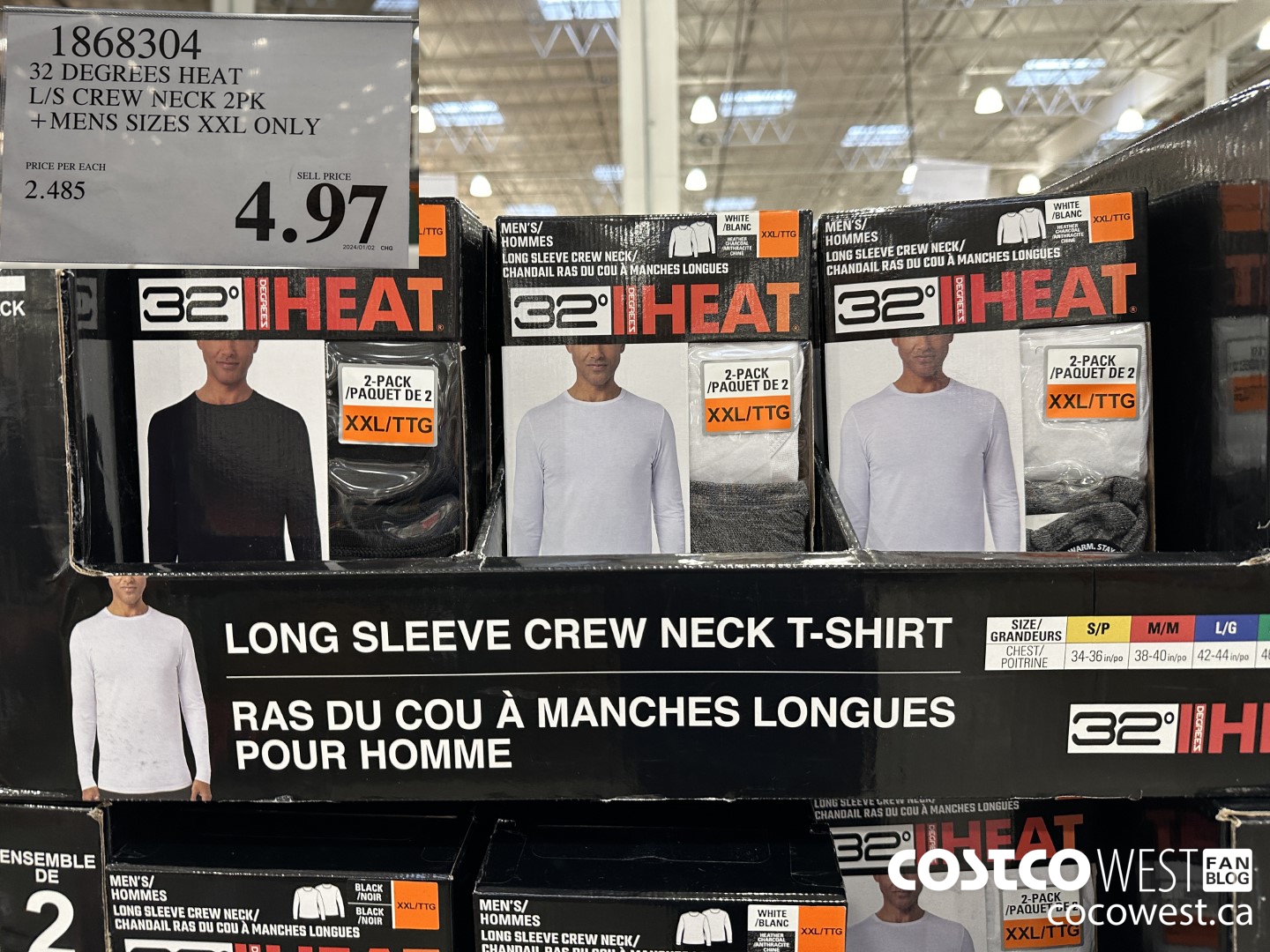 1868304 32 DEGREES HEAT L/S CREW NECK 2PK MENS SIZES XXL ONLY $4.97