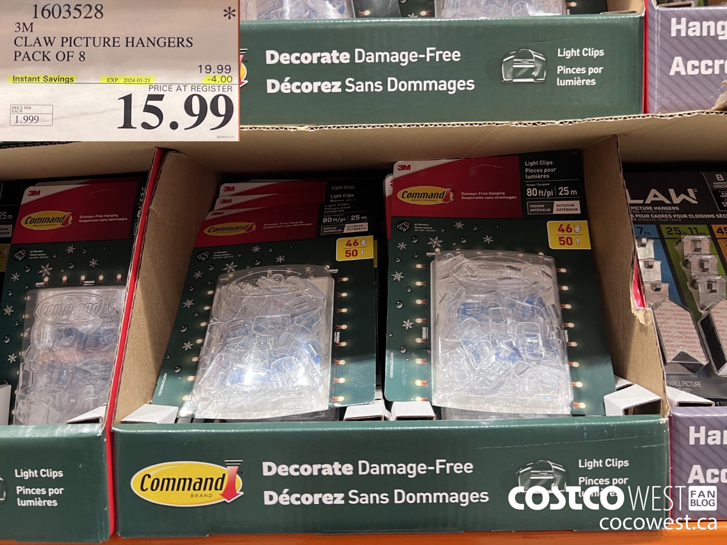 1603528 3M CLAW PICTURE HANGERS 8 PK ($4.00 INSTANT SAVINGS EXPIRES ON 2024-01-21) $15.99