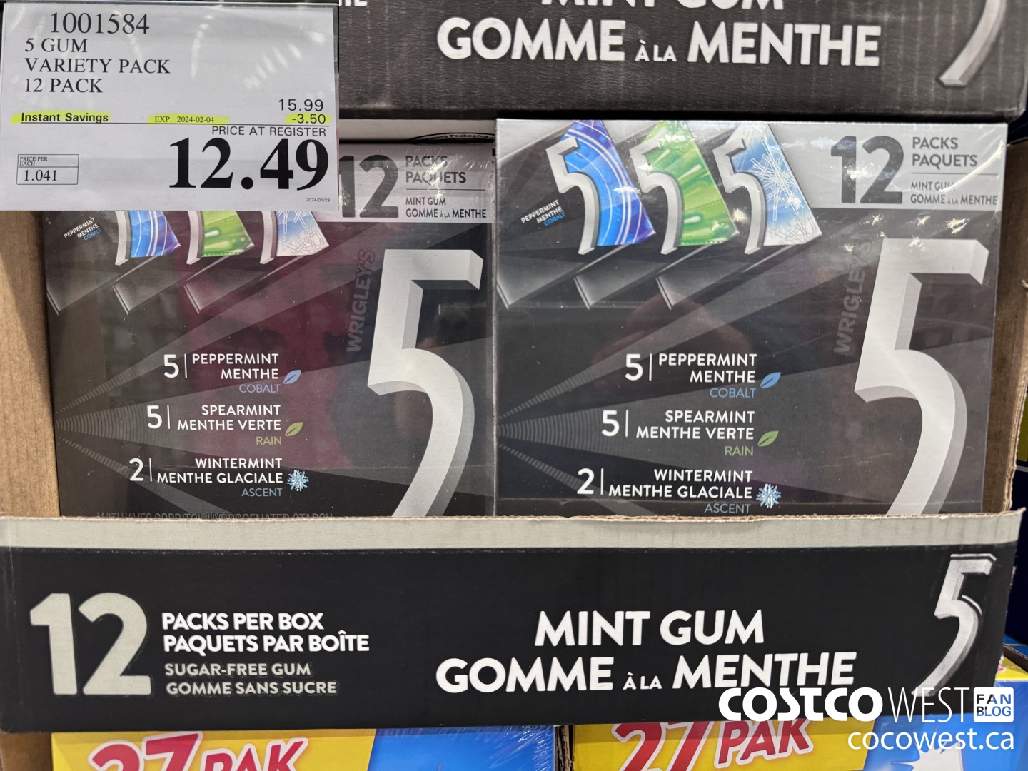 1001584 5 GUM VARIETY PACK 12 PACK ($3.50 INSTANT SAVINGS EXPIRES ON 2024-02-04) $12.49