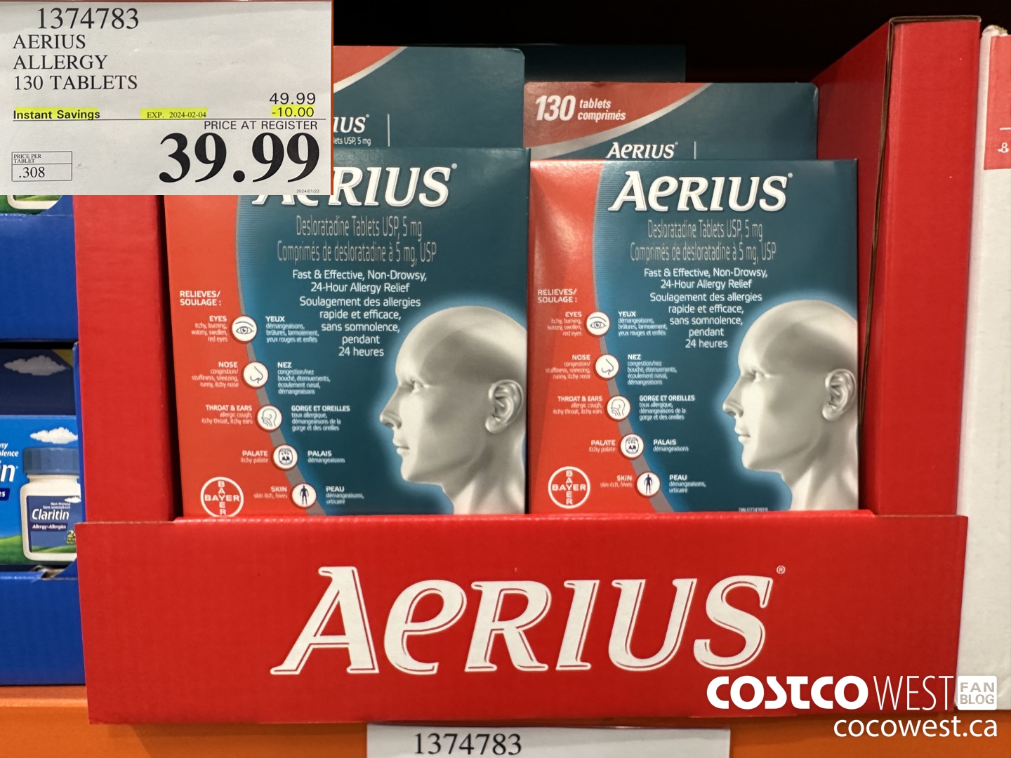 1374783 AERIUS ALLERGY 130 TABLETS ($10.00 INSTANT SAVINGS EXPIRES ON 2024-02-04) $39.99