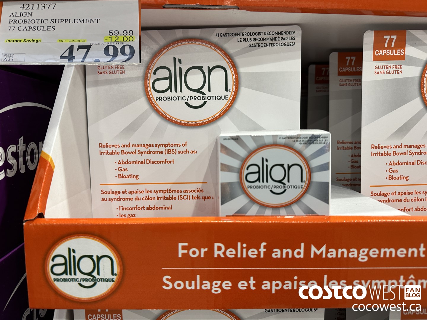 4211377 ALIGN PROBIOTIC SUPPLEMENT 77 CAPSULES ($12.00 INSTANT SAVINGS EXPIRES ON 2024-01-28) $47.99