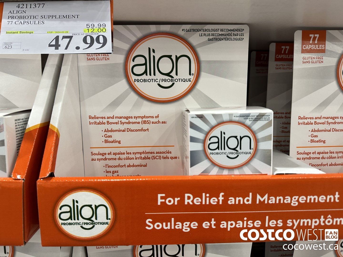 4211377 ALIGN PROBIOTIC SUPPLEMENT 77 CAPSULES ($12.00 INSTANT SAVINGS EXPIRES ON 2024-01-28) $47.99