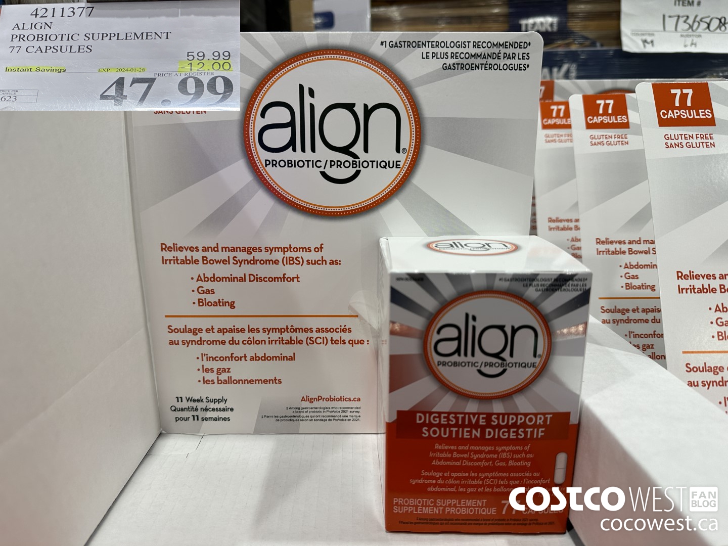 4211377 ALIGN PROBIOTIC SUPPLEMENT 77 CAPSULES ($12.00 INSTANT SAVINGS EXPIRES ON 2024-01-28) $47.99
