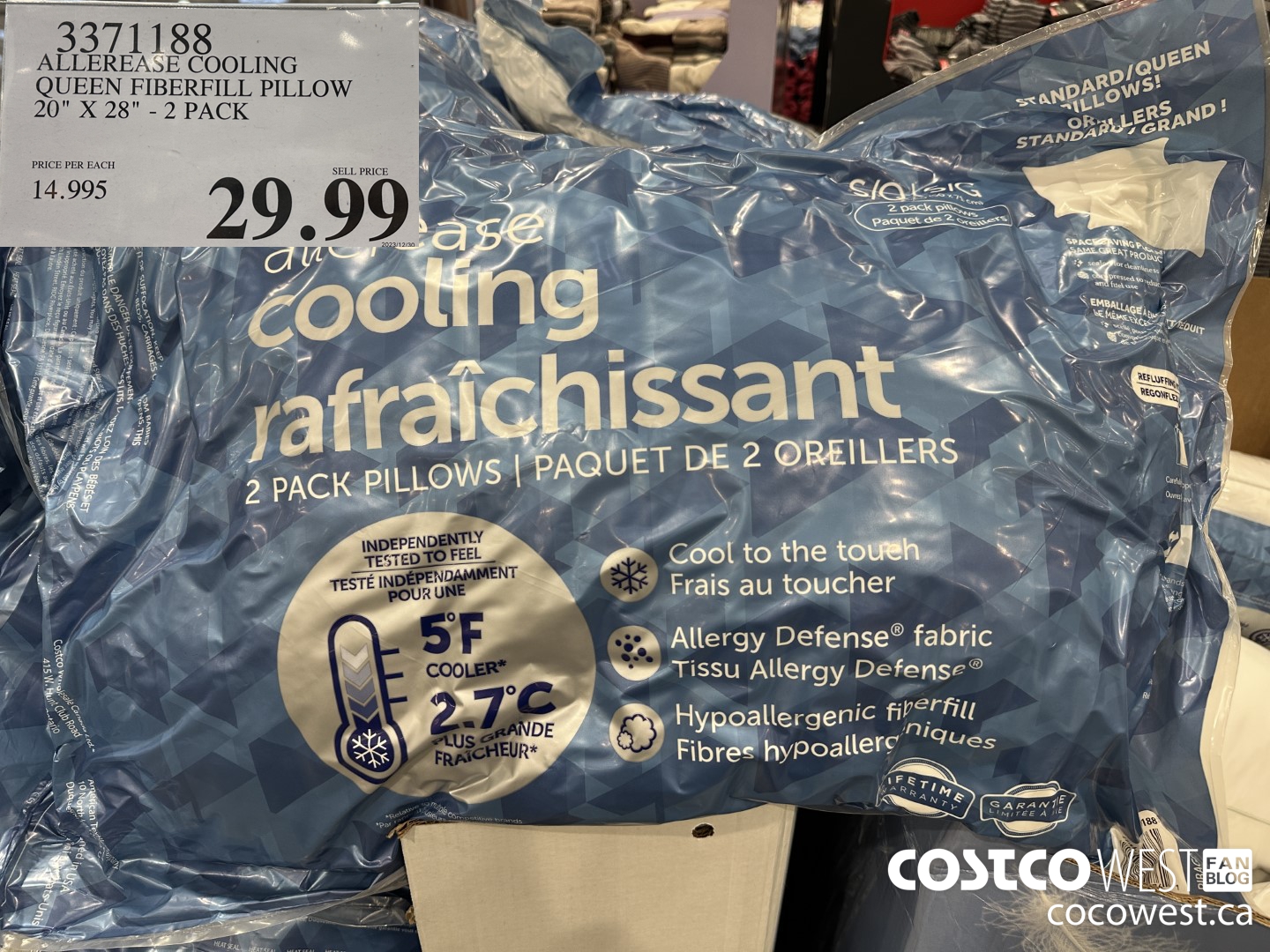 3371188 ALLERASE COOLING QUEEN FIBERFILL PILLOW 20