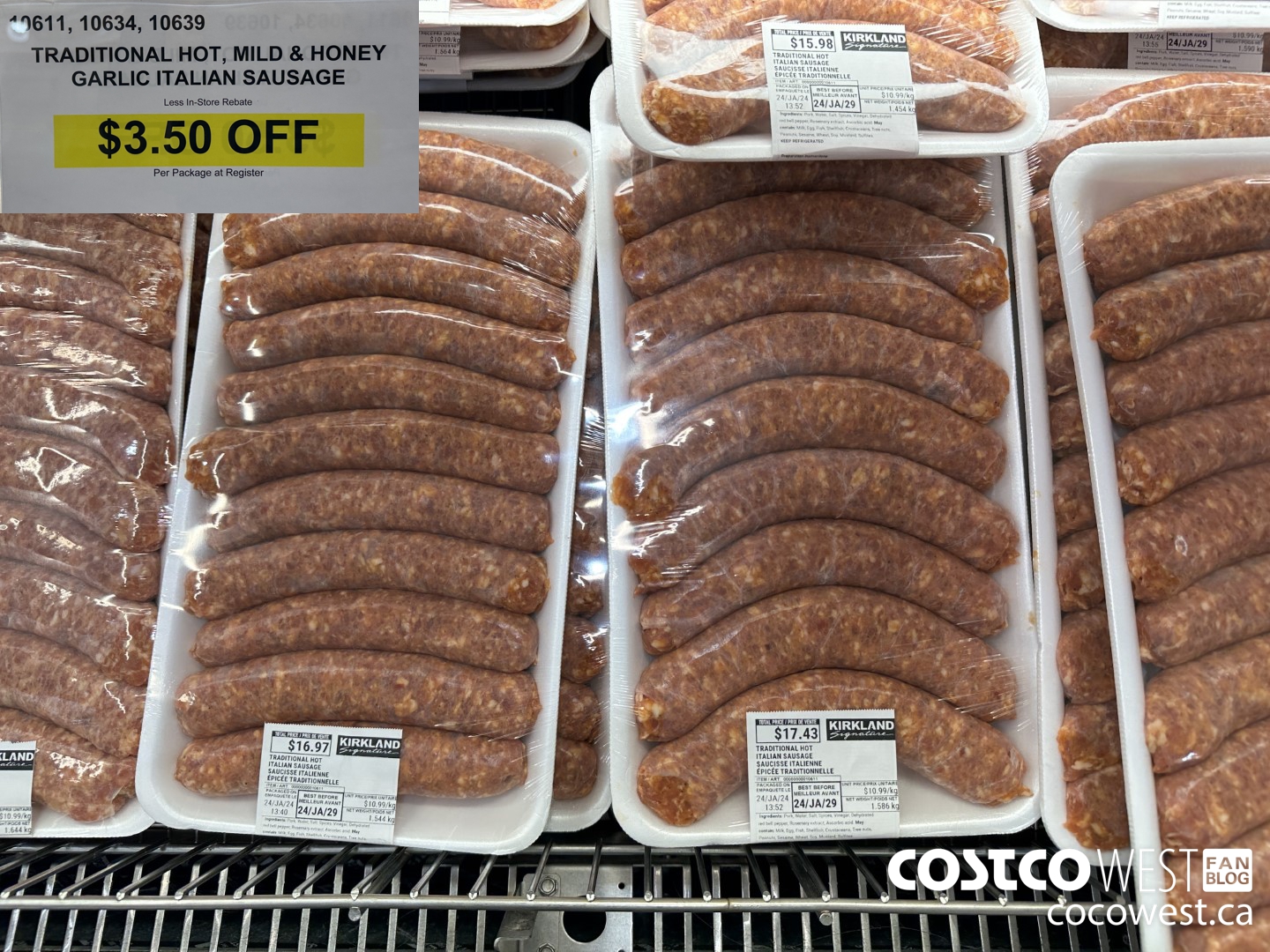 10611 (ALSO 10634 AND 10639) TRADITIONAL HOT, MILD & HONEY GARLIC ITALIAN SAUSAGE ($3.50 INSTANT SAVINGS)