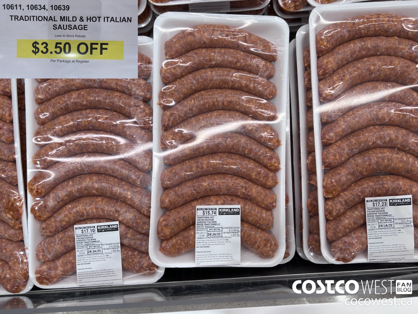 10611 (ALSO 10634 AND 10639) TRADITIONAL MILD AND HOT ITALIAN SAUSAGE ($3.50 INSTANT SAVINGS)