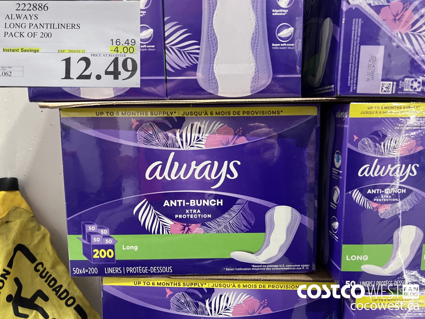 222886 ALWAYS DRI-LINERS LONG PANTILINERS PACK OF 200 ($4.00 INSTANT SAVINGS EXPIRES ON 2024-01-21) $12.49