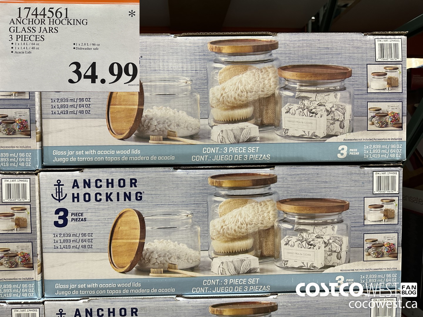 1744561 ANCHOR HOCKING 3-PIECE GLASS JARS SET $34.99