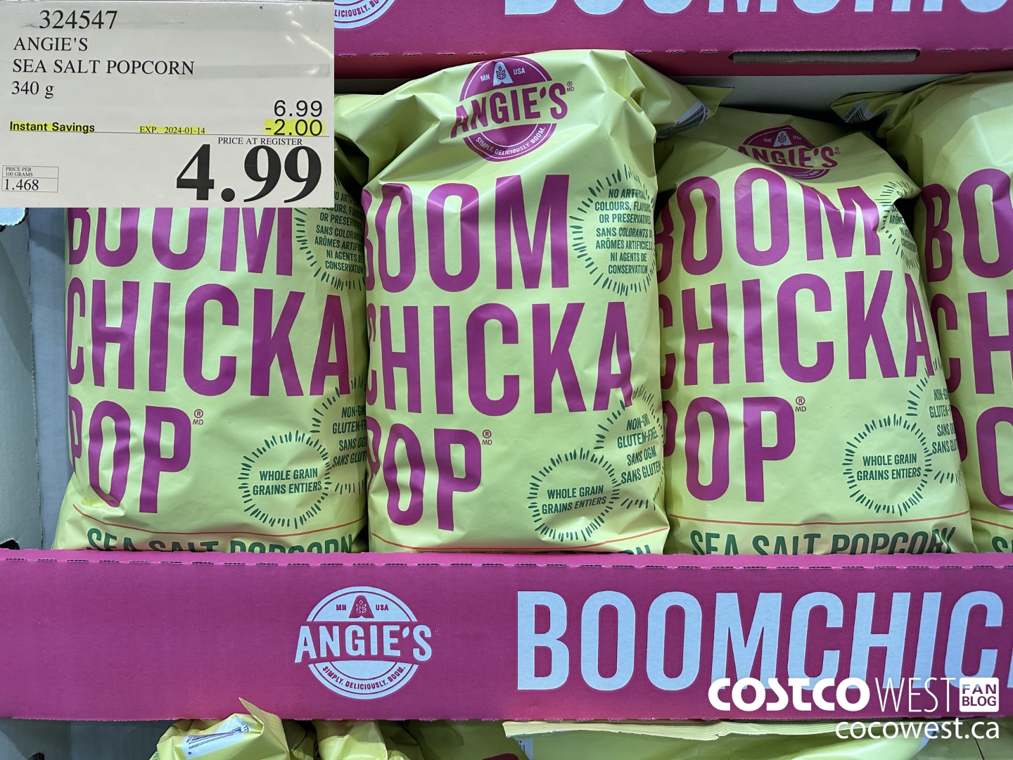 324547 ANGIE'S SEA SALT POPCORN 340 G ($2.00 INSTANT SAVINGS EXPIRES ON 2024-01-14) $4.99