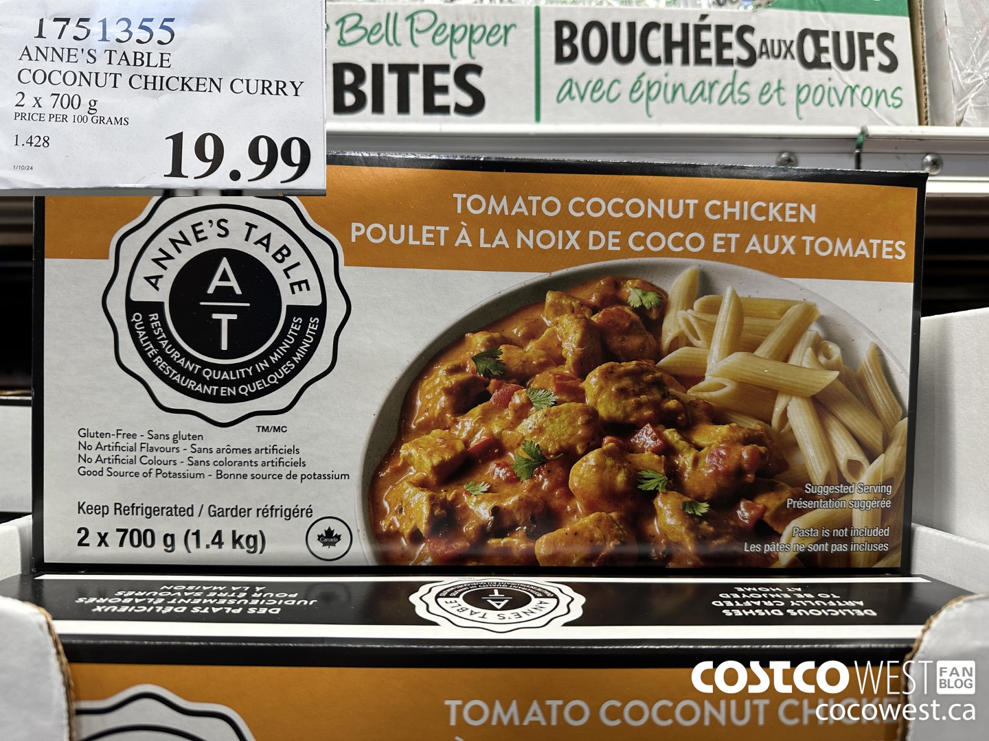 1751355 ANNE'S TABLE COCONUT CHICKEN CURRY 2 X 700 G $19.99
