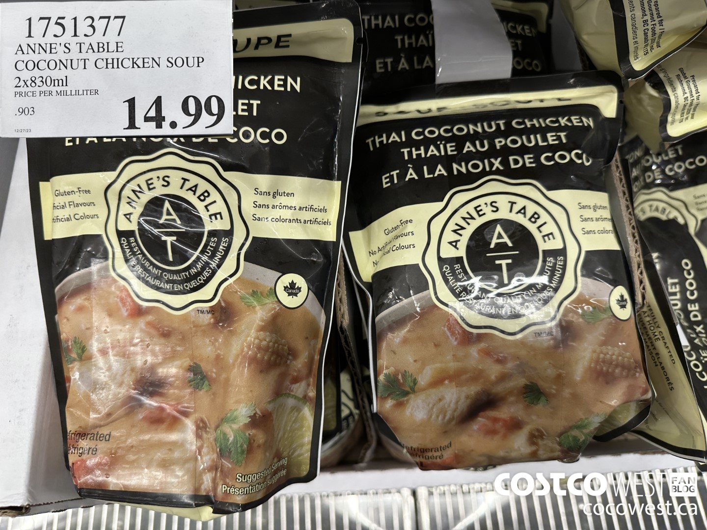 1751377 ANNE'S TABLE COCONUT CHICKEN SOUP 2x830ml $14.99