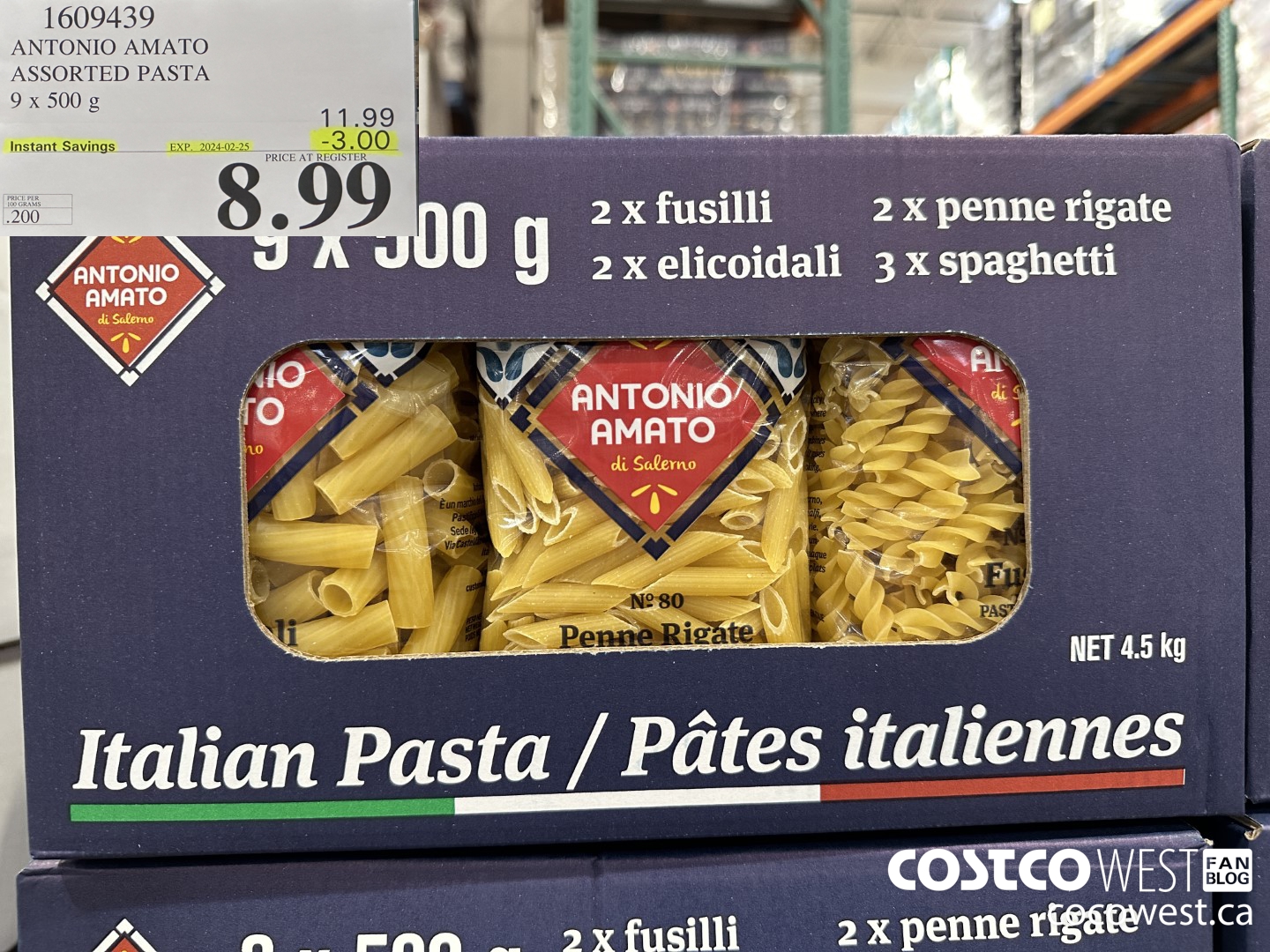 1609439 ANTONIO AMATO ASSORTED PASTA 9 X 500 G ($3.00 INSTANT SAVINGS EXPIRES ON 2024-02-25) $8.99