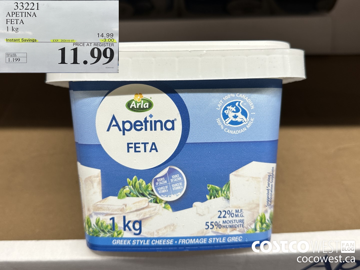 33221 APETINA FETA 1kg ($3.00 INSTANT SAVINGS EXPIRES ON 2024-01-07) $11.99