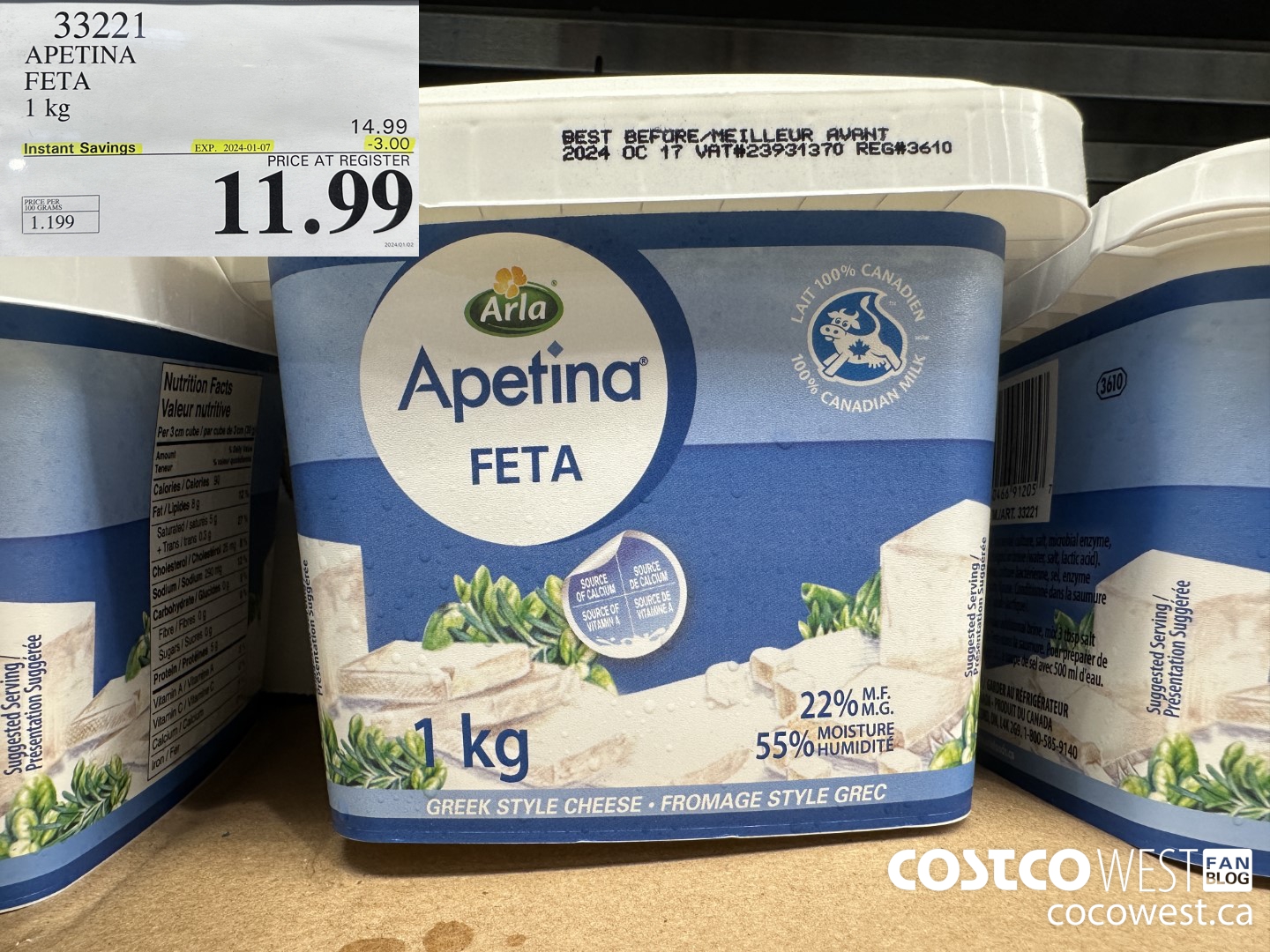 33221 APETINA FETA 1kg ($3.00 INSTANT SAVINGS EXPIRES ON 2024-01-07) $11.99