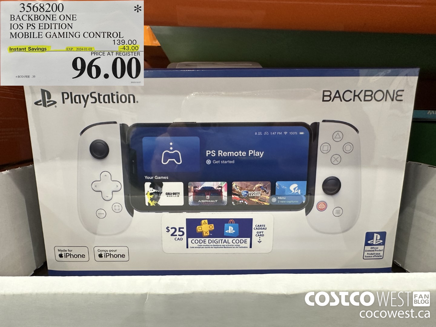 3568200 BACKBONE ONE IOS PS EDITION MOBILE GAMING CONTROL ($43.00 INSTANT SAVINGS EXPIRES ON 2024-01-03) $96.00