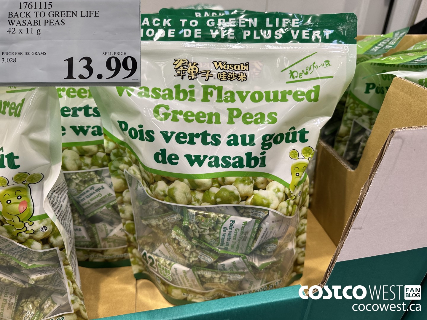 1761115 BACK TO GREEN LIFE WASABI PEAS 42 X 11 G $13.99