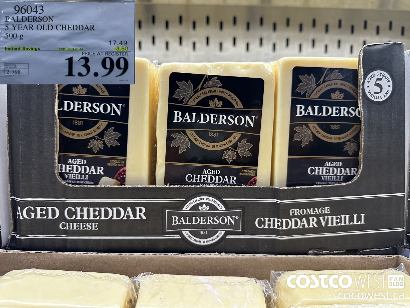 96043 BALDERSON 5 YEAR OLD CHEDDAR 500 G ($3.50 INSTANT SAVINGS EXPIRES ON 2024-01-14) $13.99