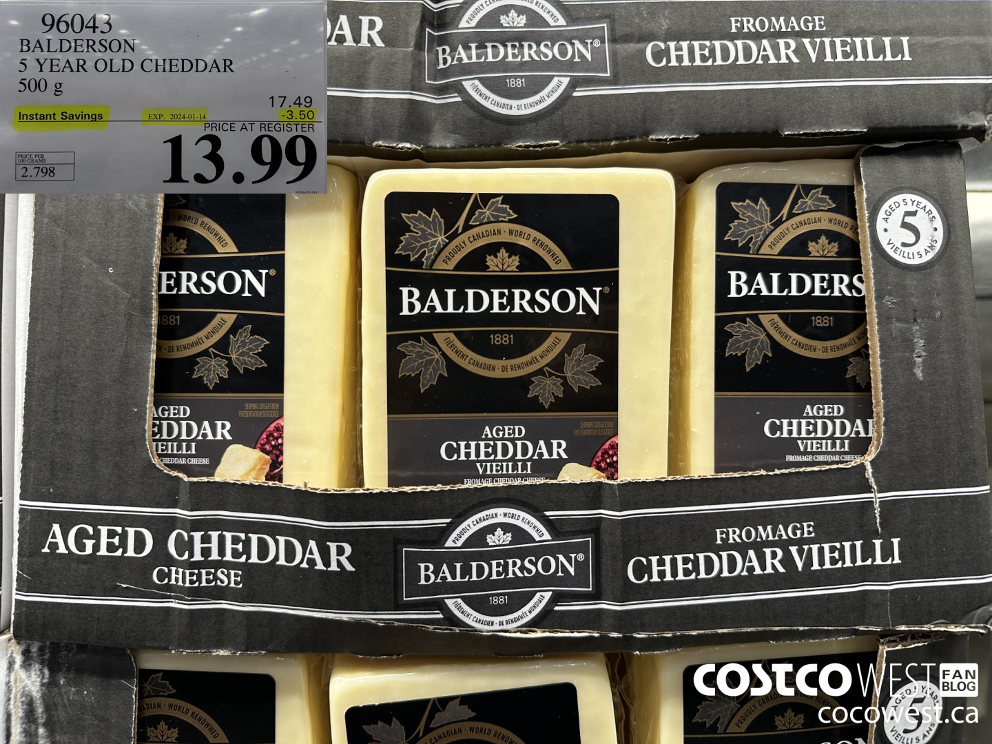96043 BALDERSON 5 YEAR OLD CHEDDAR 500 G ($3.50 INSTANT SAVINGS EXPIRES ON 2024-01-14) $13.99