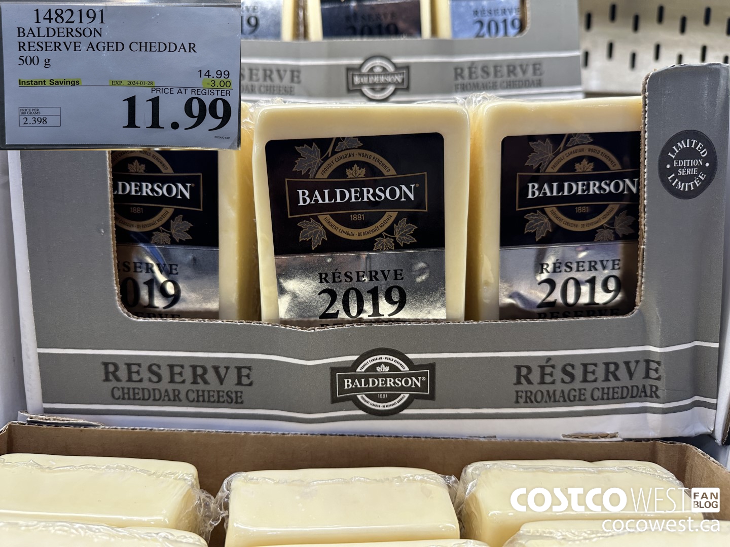 1482191 BALDERSON RESERVE AGED CHEDDAR 500 g ($3.00 INSTANT SAVINGS EXPIRES ON 2024-01-28) $11.99