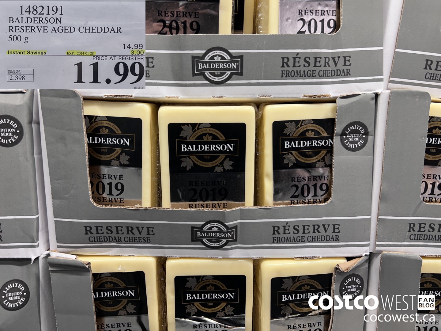 1482191 BALDERSON RESERVE AGED CHEDDAR 500 g ($3.00 INSTANT SAVINGS EXPIRES ON 2024-01-28) $11.99
