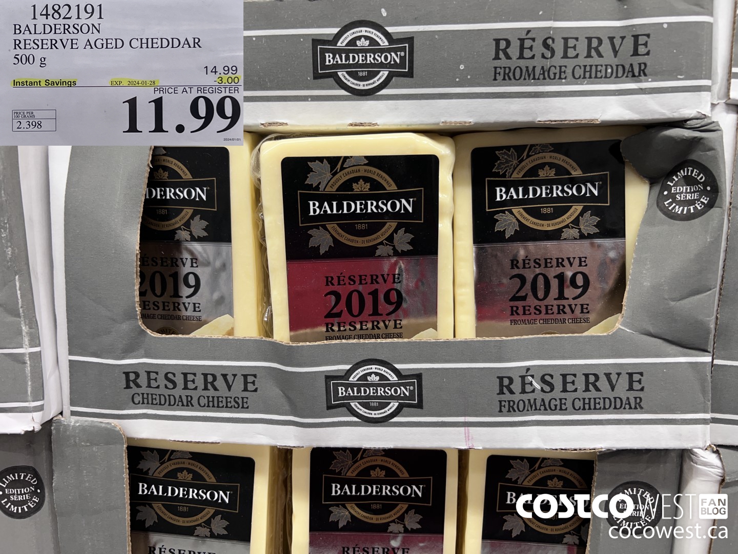 1482191 BALDERSON RESERVE AGED CHEDDAR 500 g ($3.00 INSTANT SAVINGS EXPIRES ON 2024-01-28) $11.99