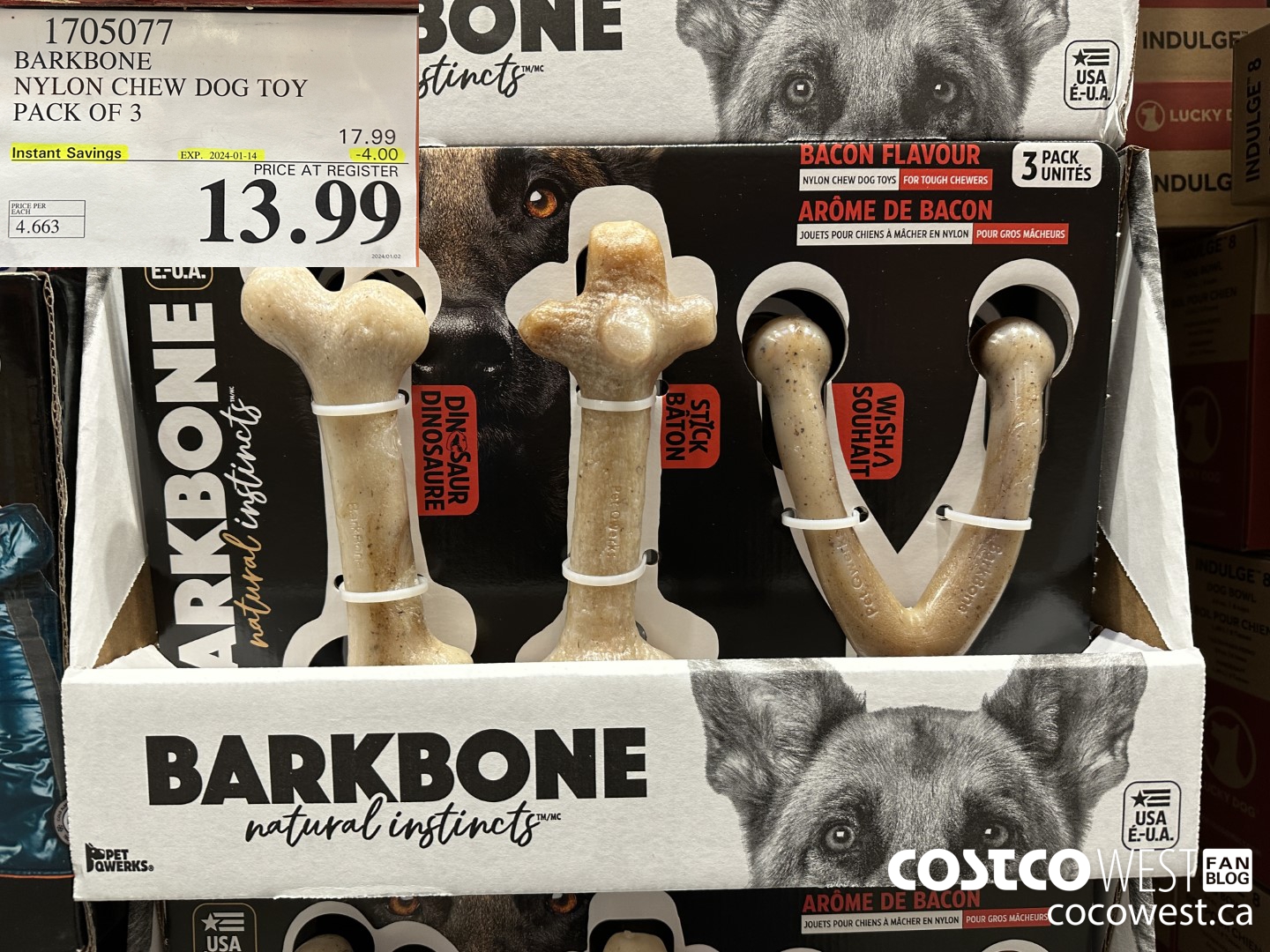 1705077 BARKBONE NYLON CHEW DOG TOY PACK OF 3 ($4.00 INSTANT SAVINGS EXPIRES ON 2024-01-14) $13.99