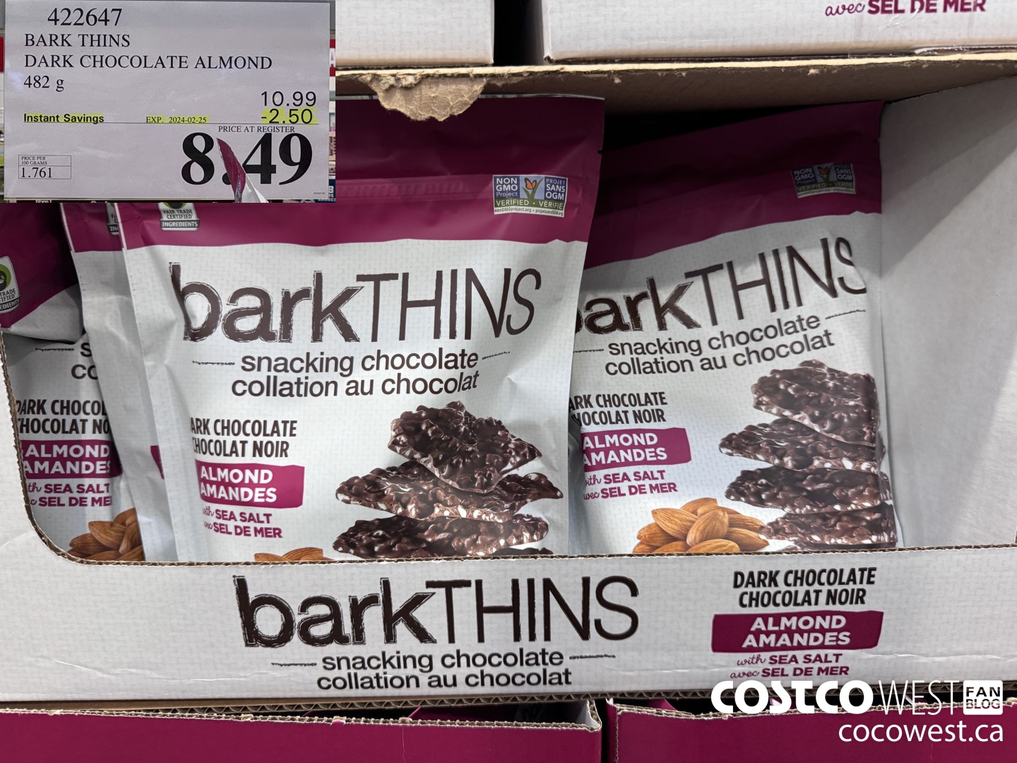 422647 BARK THINS DARK CHOCOLATE ALMOND 482 g ($2.50 INSTANT SAVINGS EXPIRES ON 2024-02-25) $8.49