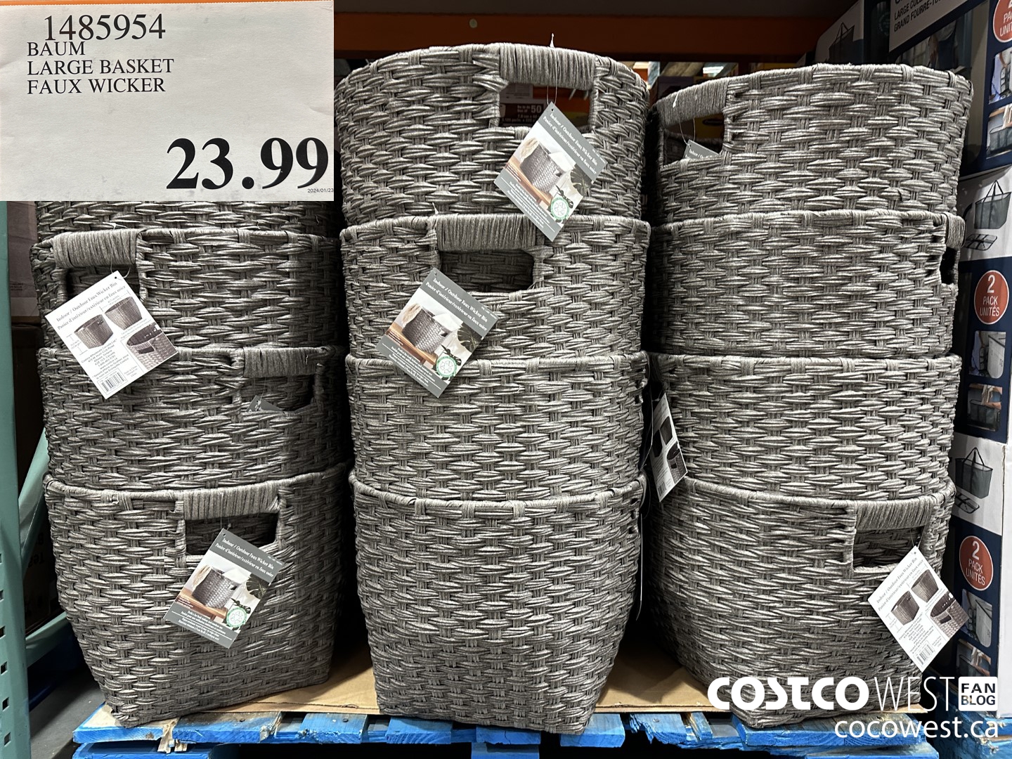 1485954 BAUM LARGE BASKET FAUX WICKER $23.99