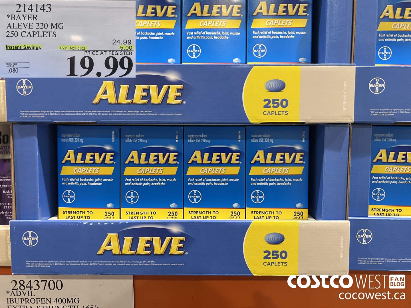 214143 BAYER ALEVE 220 MG 250 CAPLETS ($5.00 INSTANT SAVINGS EXPIRES ON 2024-01-21) $19.99