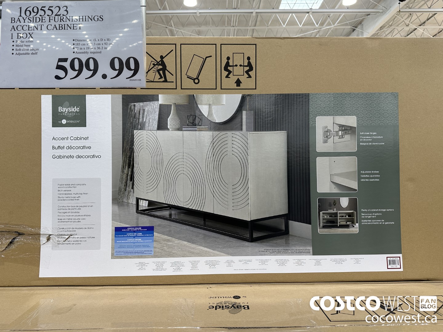 1695523 BAYSIDE FURNISHINGS ACCENT CABINET 1 BOX $599.99