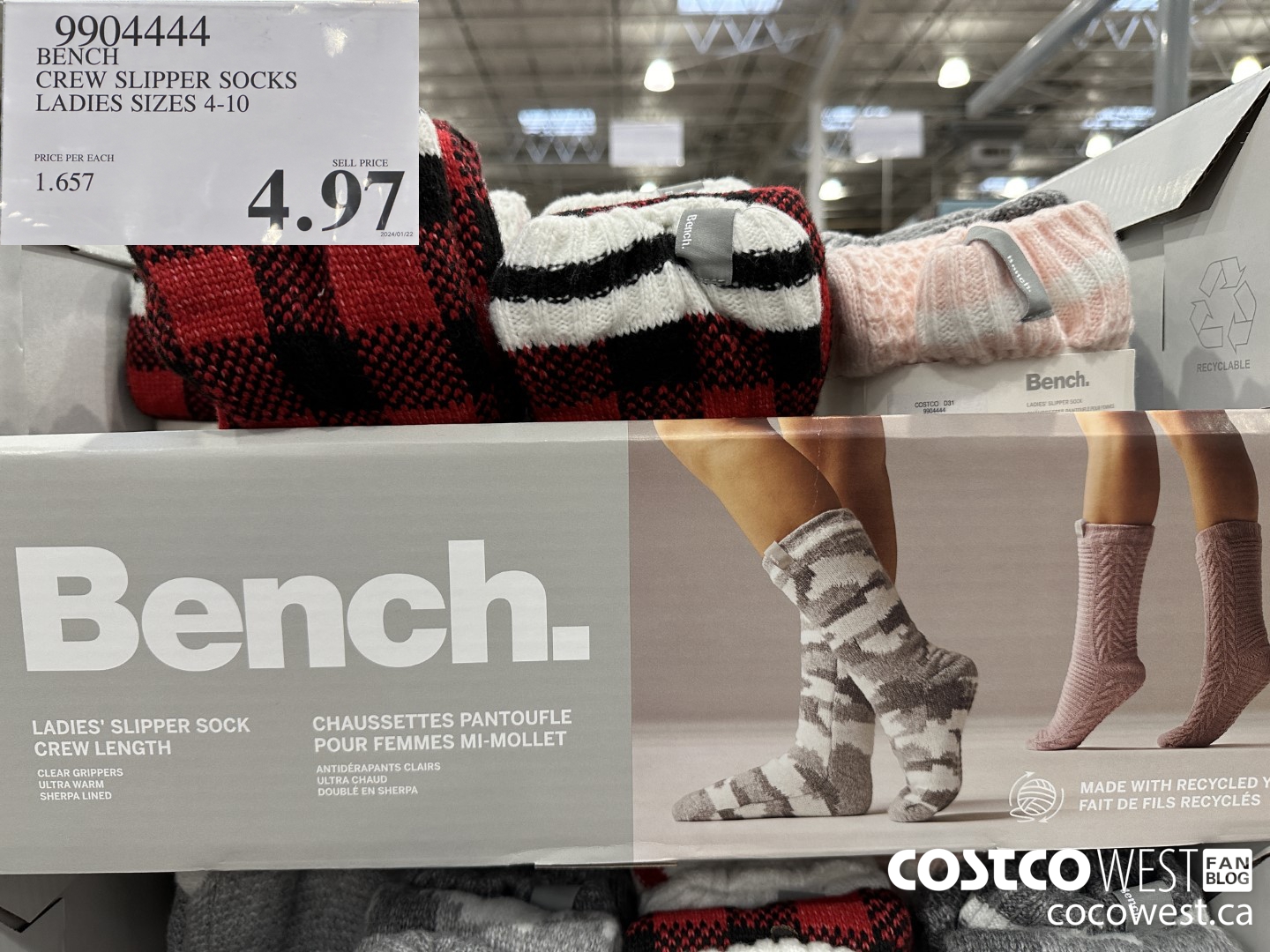 9904444 BENCH CREW SLIPPER SOCK 3PK LADIES SIZES 4-10 $4.97