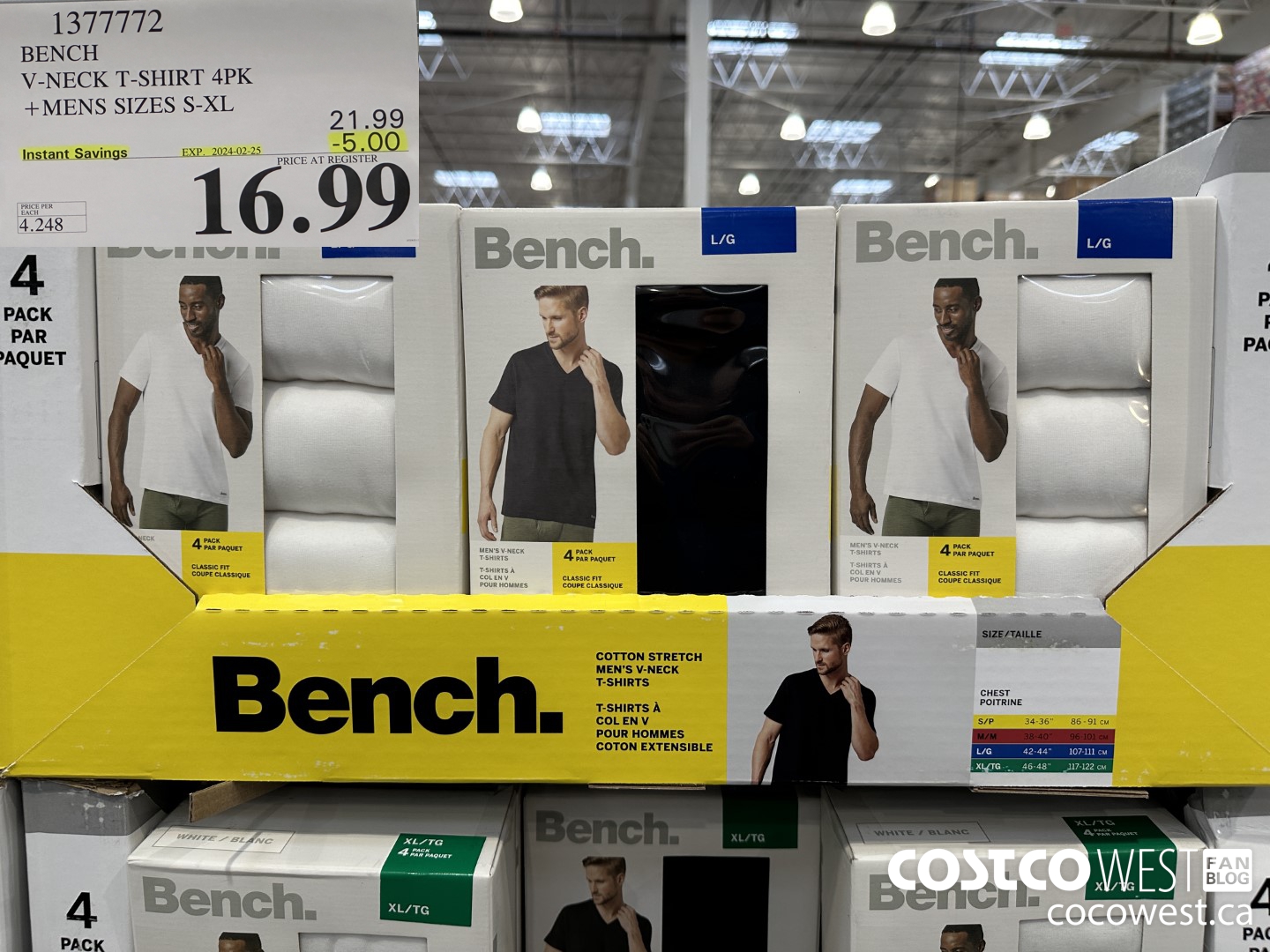 1377772 BENCH V-NECK T-SHIRT 4PK MENS SIZES S-XL ($5.00 INSTANT SAVINGS EXPIRES ON 2024-02-25) $16.99