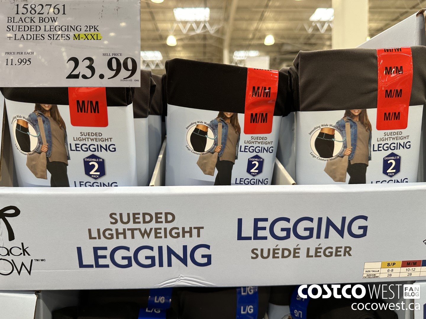 1582761 BLACK BOW SUEDED LEGGINGS 2PK LADIES SIZES M-XXL $23.99