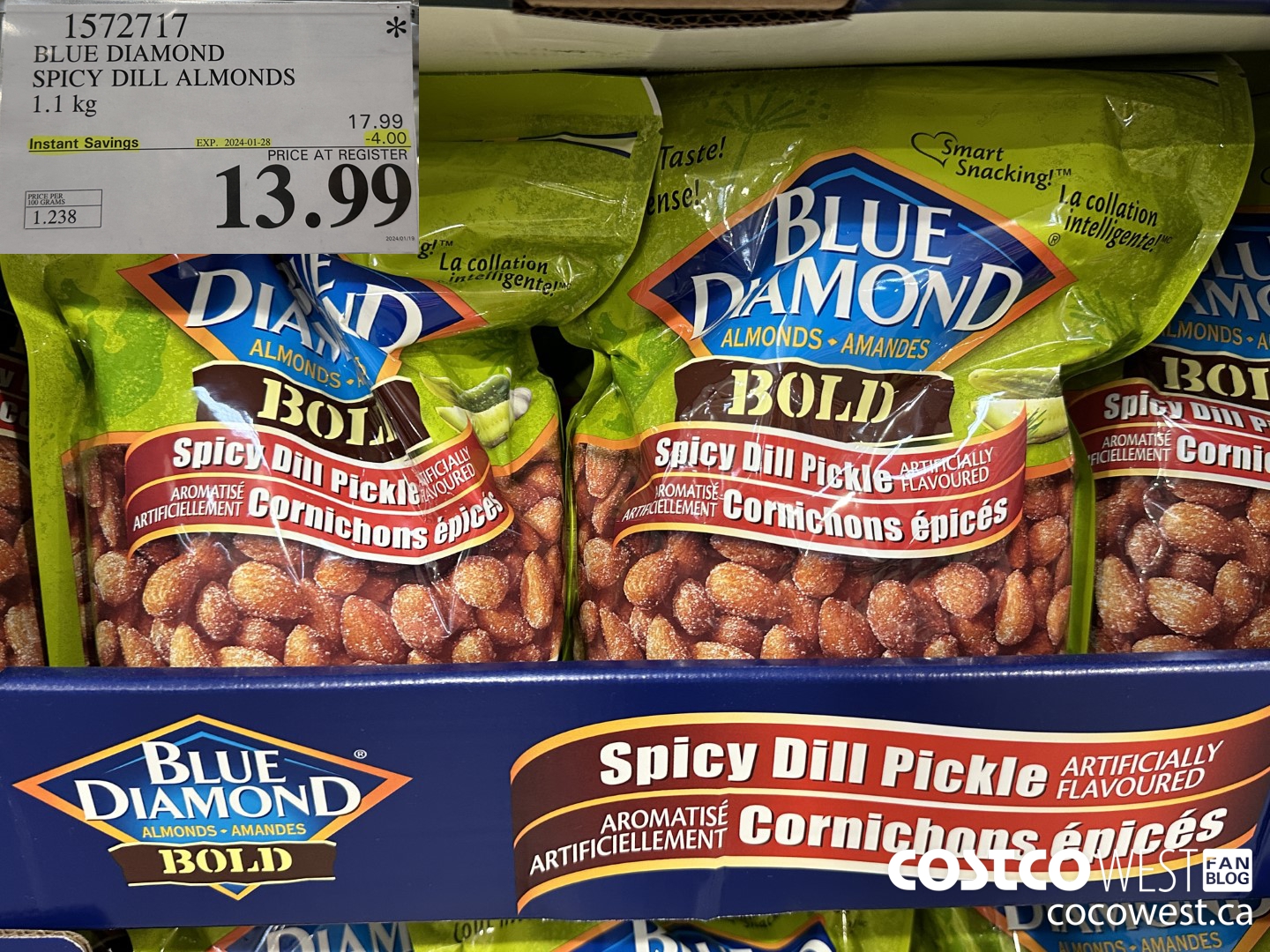 1572717 BLUE DIAMOND SPICY DILL ALMONDS 1.1 kg  ($4.00 INSTANT SAVINGS EXPIRES ON 2024-01-28) $13.99