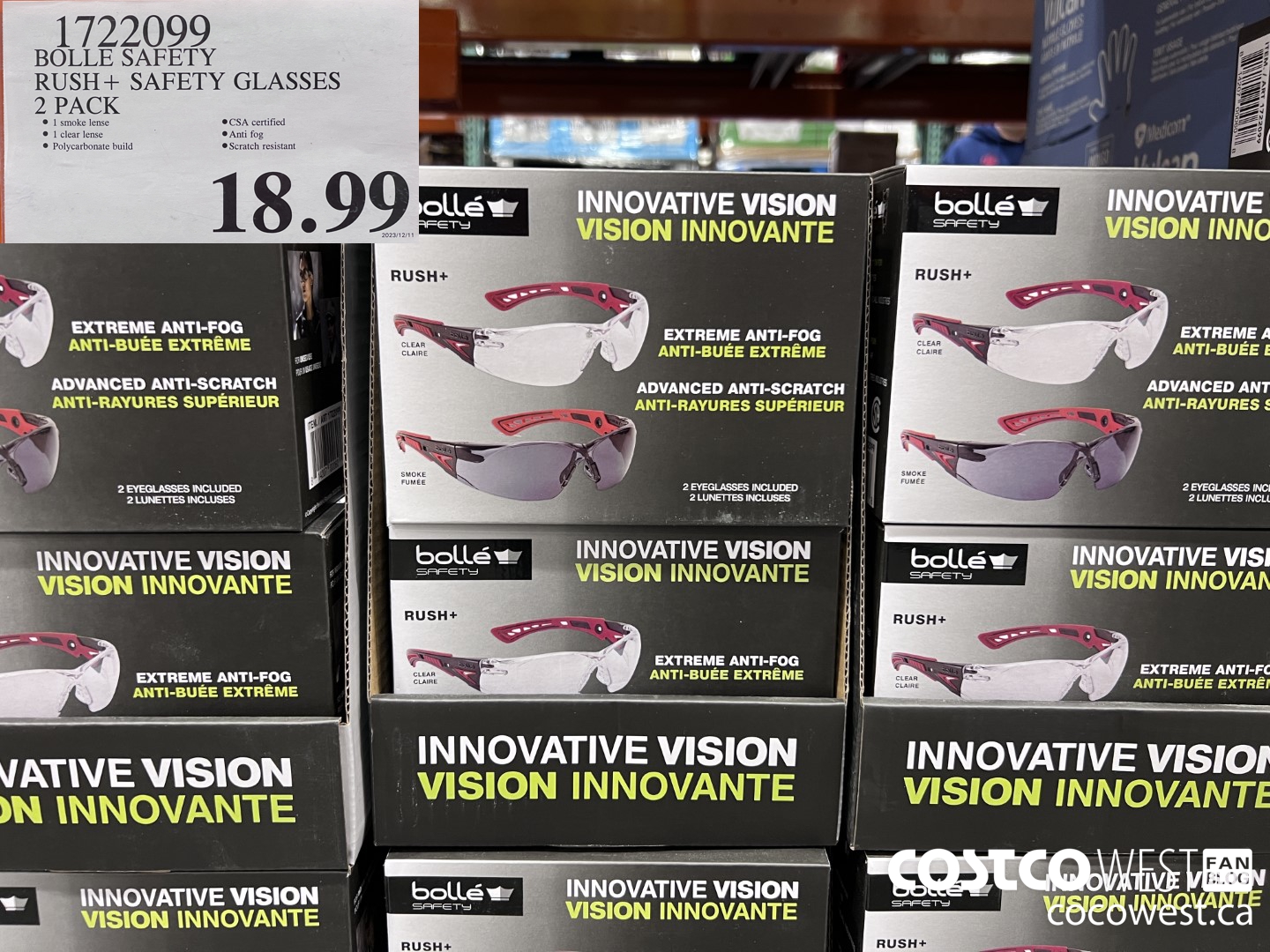 1722099 BOLLE SAFETY RUSH+ SAFETY GLASSES 2 PACK $18.99