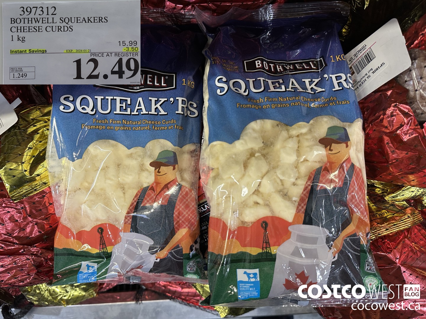 397312 BOTHWELL SQUEAKERS CHEESE CURDS 1KG ($3.50 INSTANT SAVINGS EXPIRES ON 2024-01-21) $12.49