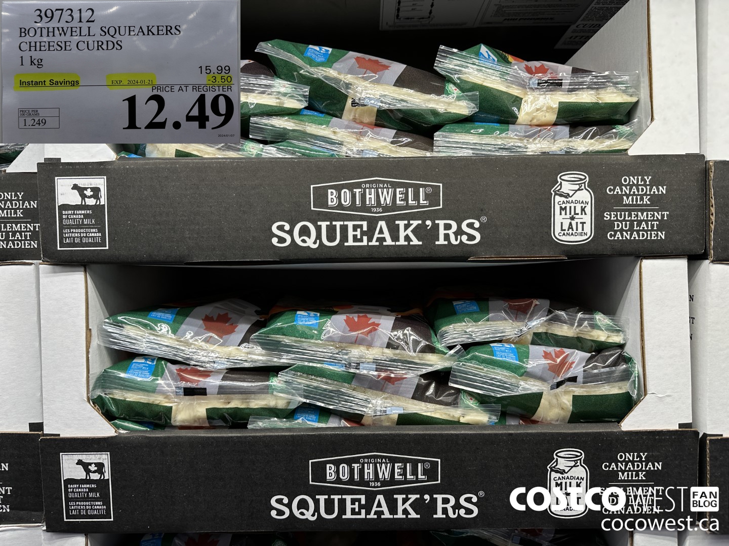 397312 BOTHWELL SQUEAKERS CHEESE CURDS 1KG ($3.50 INSTANT SAVINGS EXPIRES ON 2024-01-21) $12.49