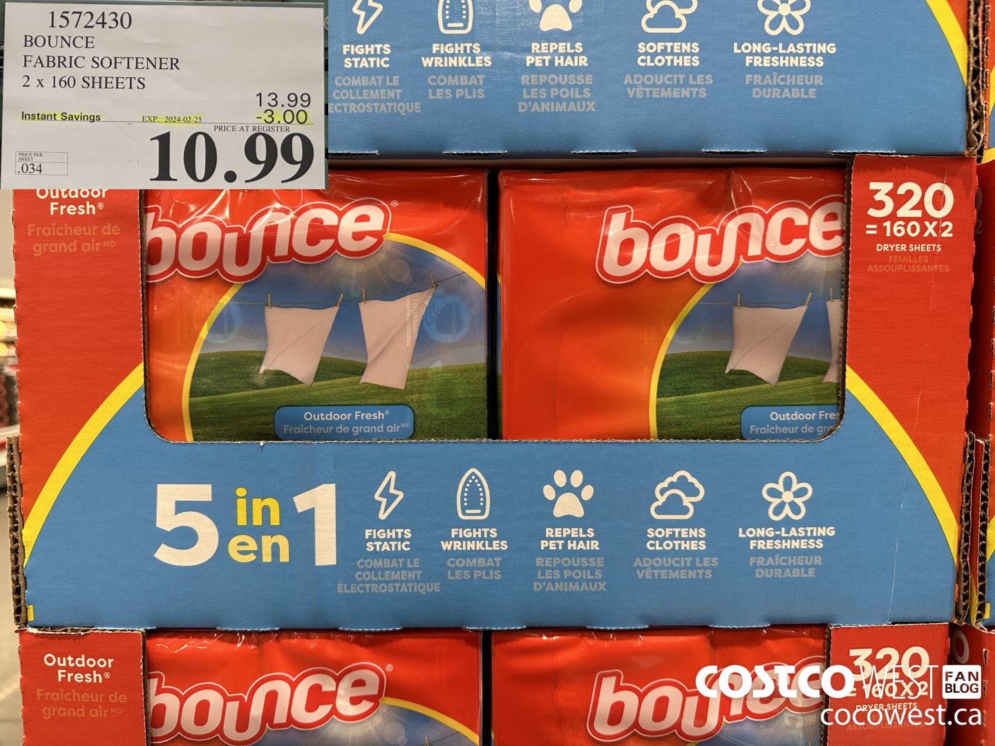 1572430 BOUNCE FABRIC SOFTENER 320 sheets ($3.00 INSTANT SAVINGS EXPIRES ON 2024-02-25) $10.99