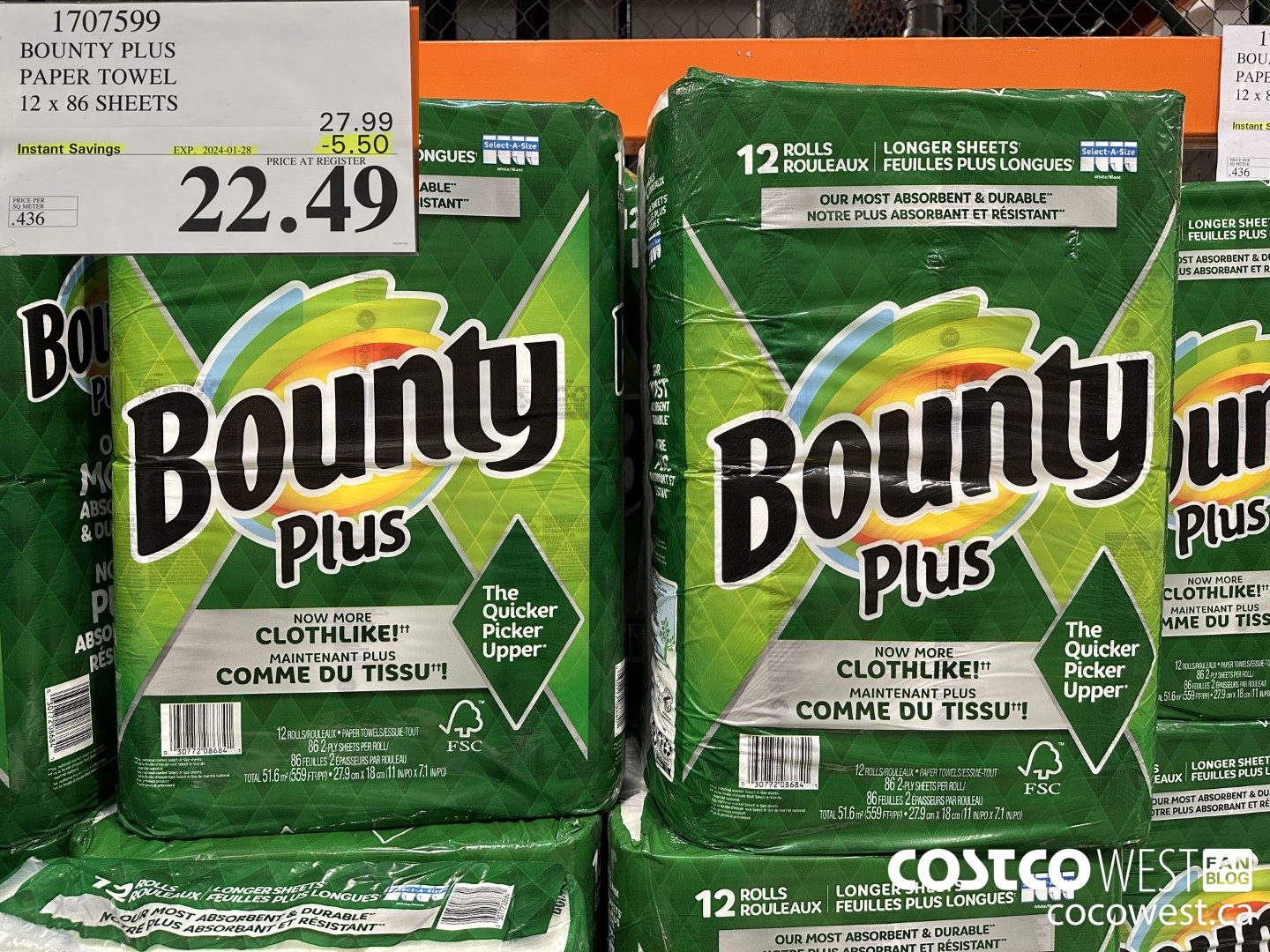 1707599 BOUNTY PLUS PAPER TOWEL 12 X 86 SHEETS ($5.50 INSTANT SAVINGS EXPIRES ON 2024-01-28) $22.49