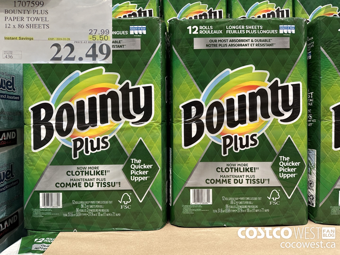 1707599 BOUNTY PLUS PAPER TOWEL 12 X 86 SHEETS ($5.50 INSTANT SAVINGS EXPIRES ON 2024-01-28) $22.49