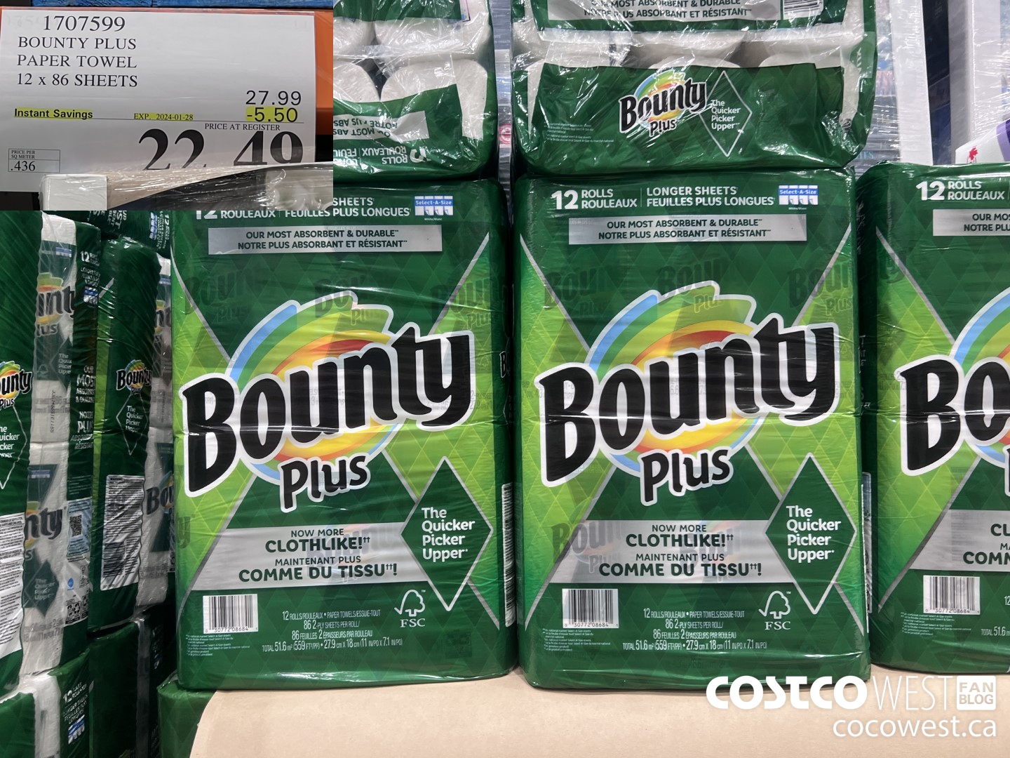 1707599 BOUNTY PLUS PAPER TOWEL 12 X 86 SHEETS ($5.50 INSTANT SAVINGS EXPIRES ON 2024-01-28) $22.49