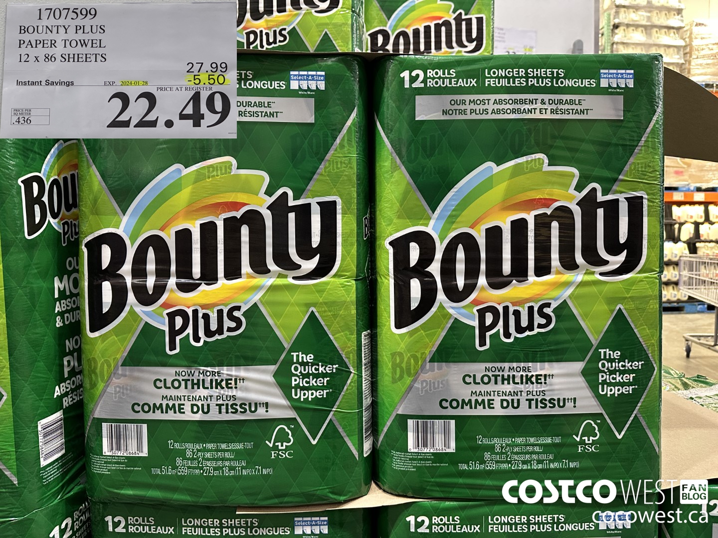 1707599 BOUNTY PLUS PAPER TOWEL 12 X 86 SHEETS ($5.50 INSTANT SAVINGS EXPIRES ON 2024-01-28) $22.49