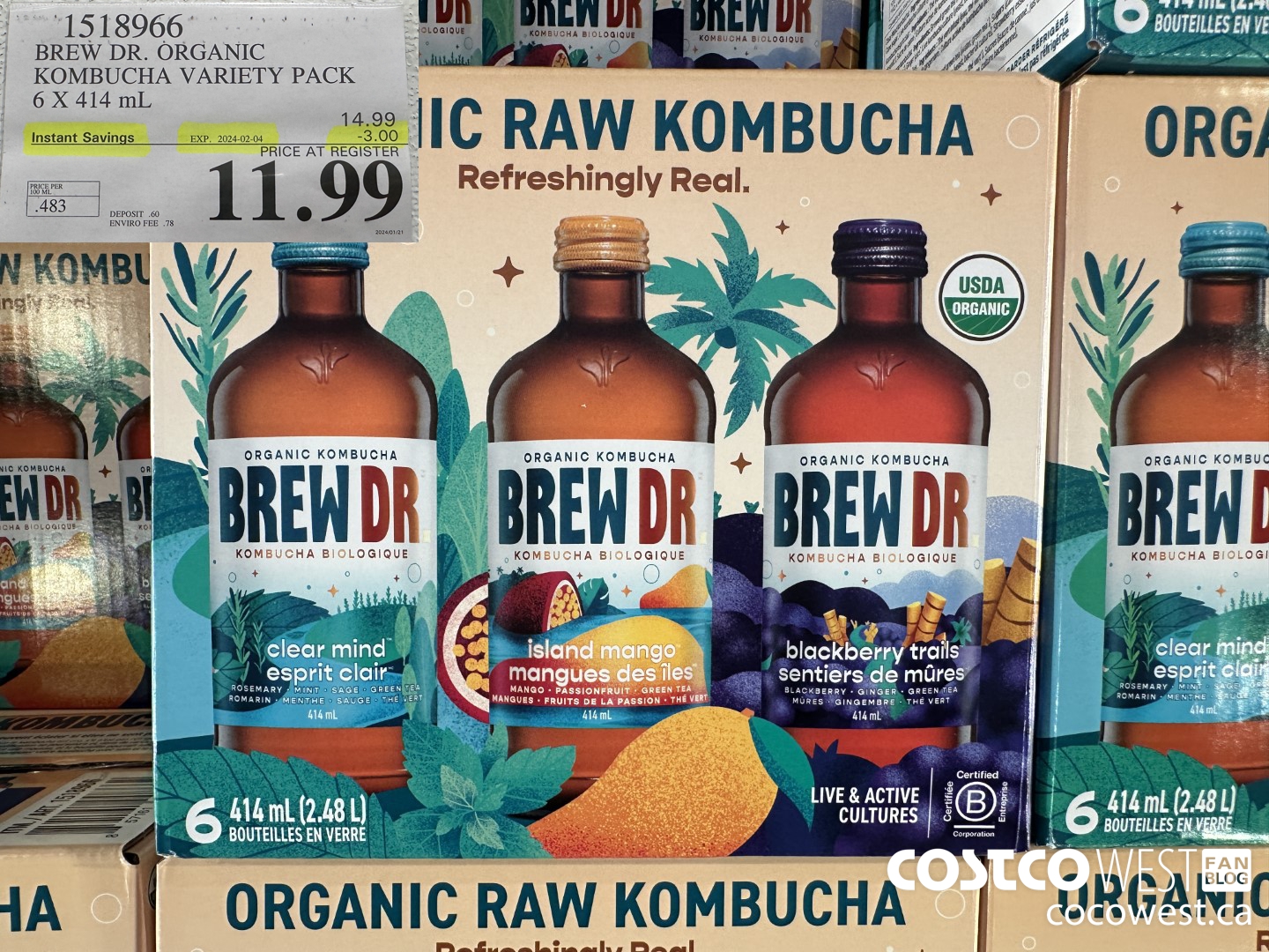 1518966 BREW DR. ORGANIC KOMBUCHA VARIETY PACK 6 X 414 mL ($3.00 INSTANT SAVINGS EXPIRES ON 2024-02-04) $11.99