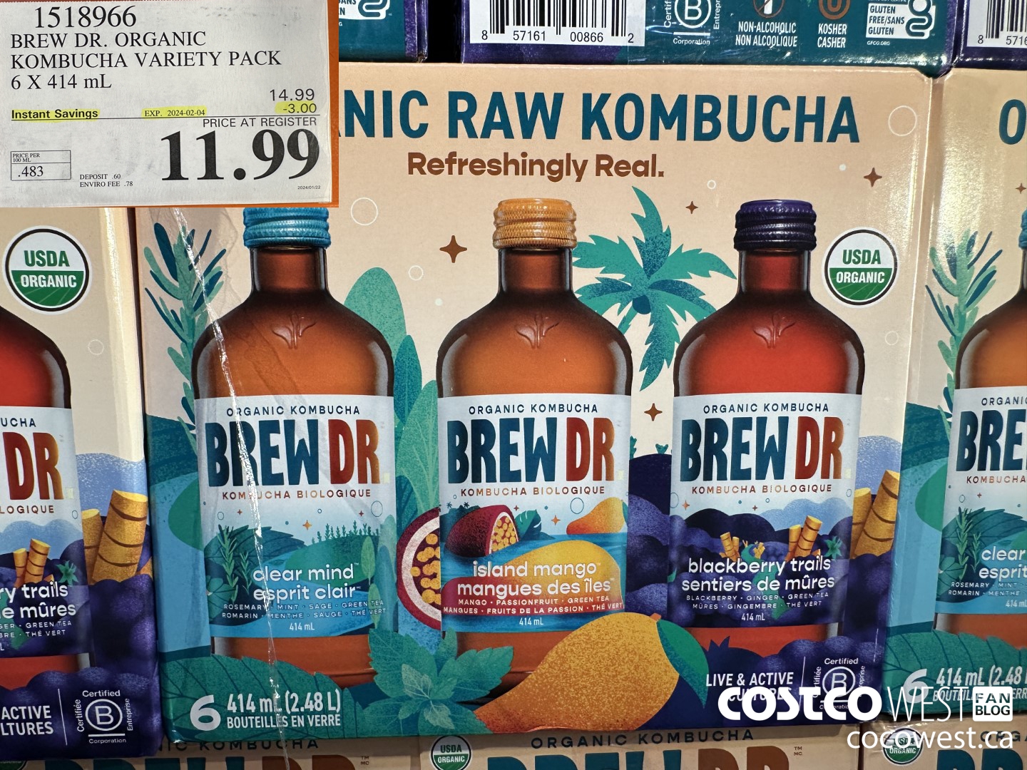 1518966 BREW DR. ORGANIC KOMBUCHA VARIETY PACK 6 X 414 mL ($3.00 INSTANT SAVINGS EXPIRES ON 2024-02-04) $11.99