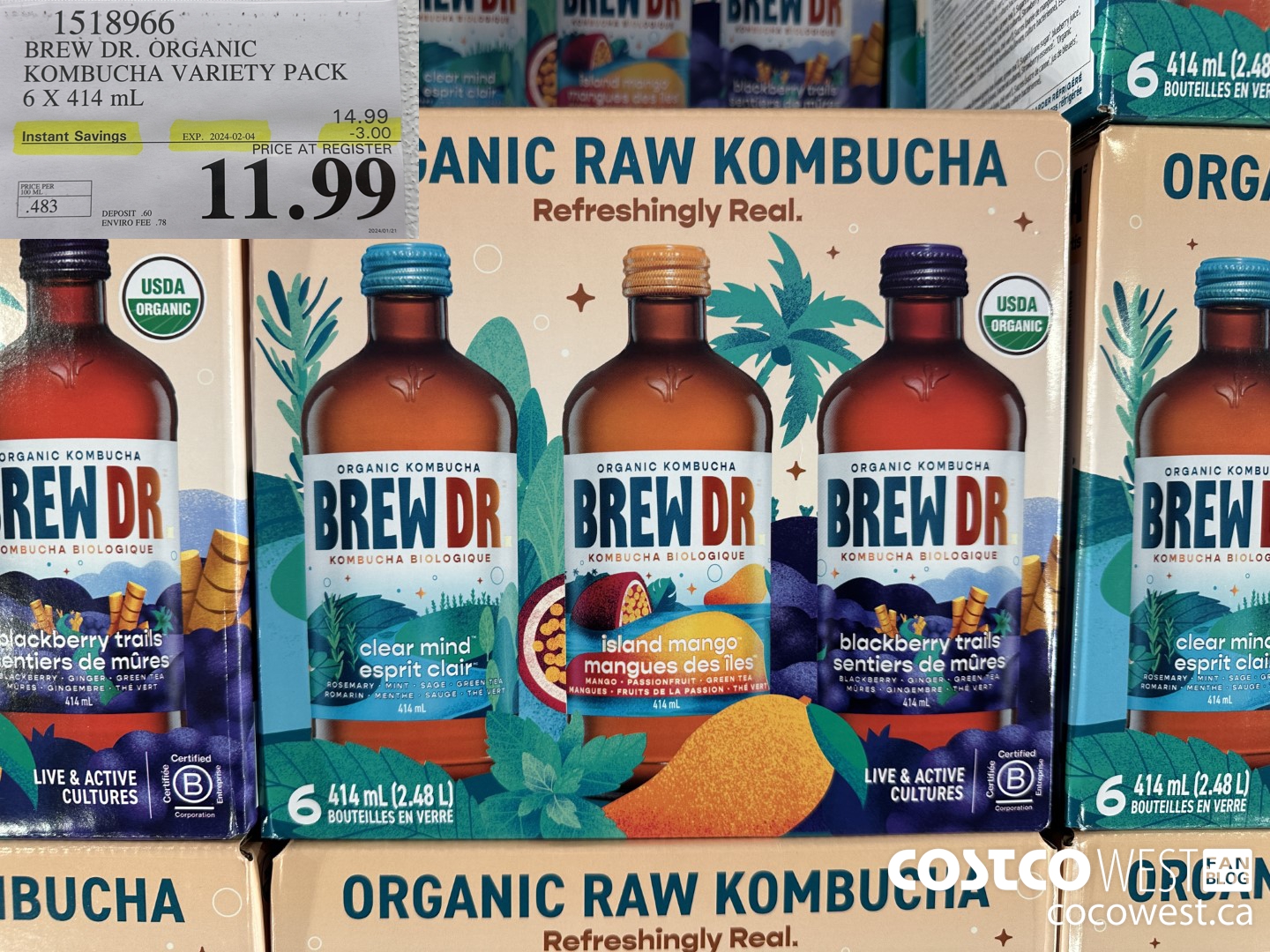 1518966 BREW DR. ORGANIC KOMBUCHA VARIETY PACK 6 X 414 mL ($3.00 INSTANT SAVINGS EXPIRES ON 2024-02-04) $11.99