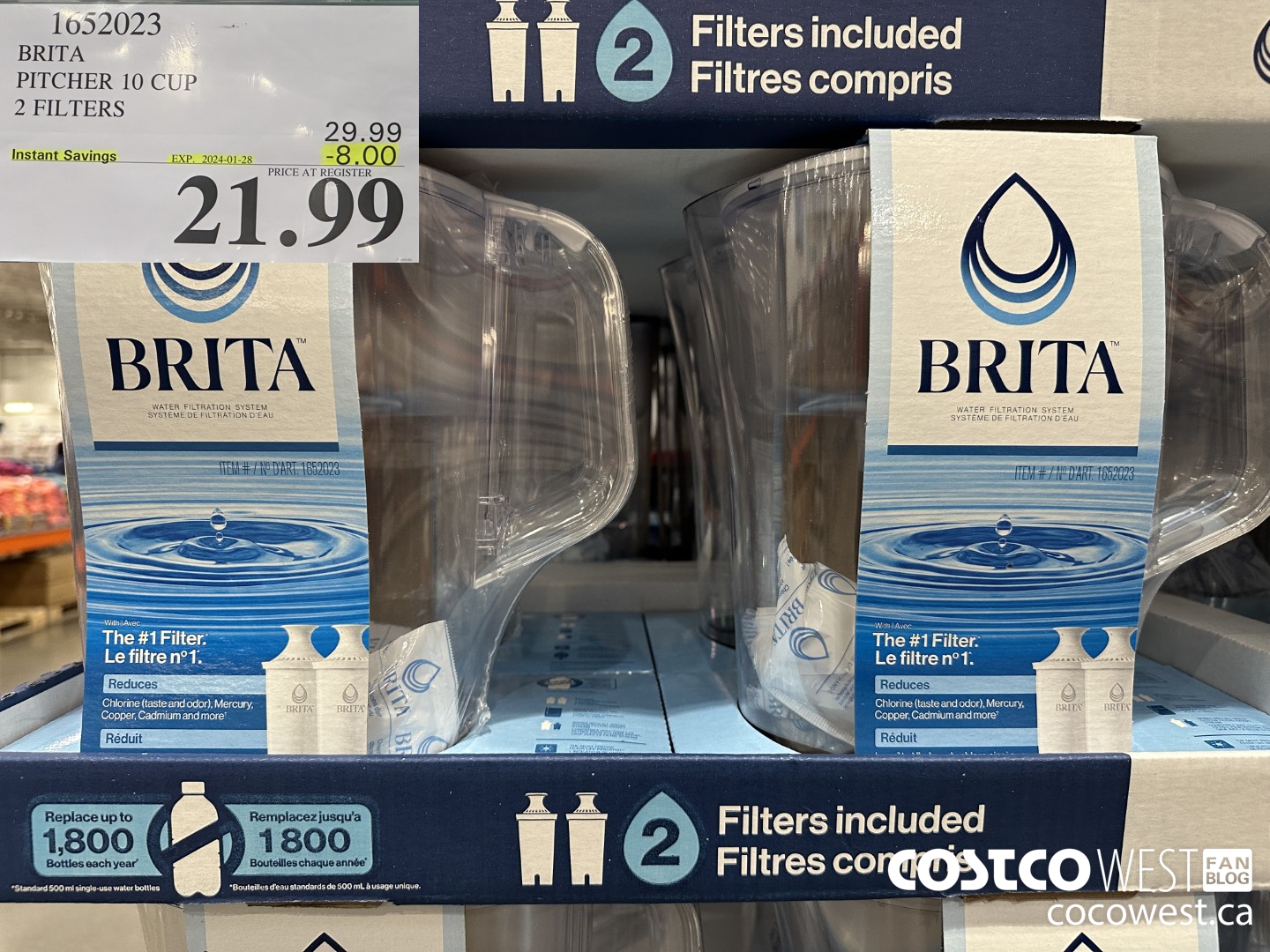 1652023 BRITA PITCHER 10 CUP 2 FILTERS ($8.00 INSTANT SAVINGS EXPIRES ON 2024-01-28) $21.99