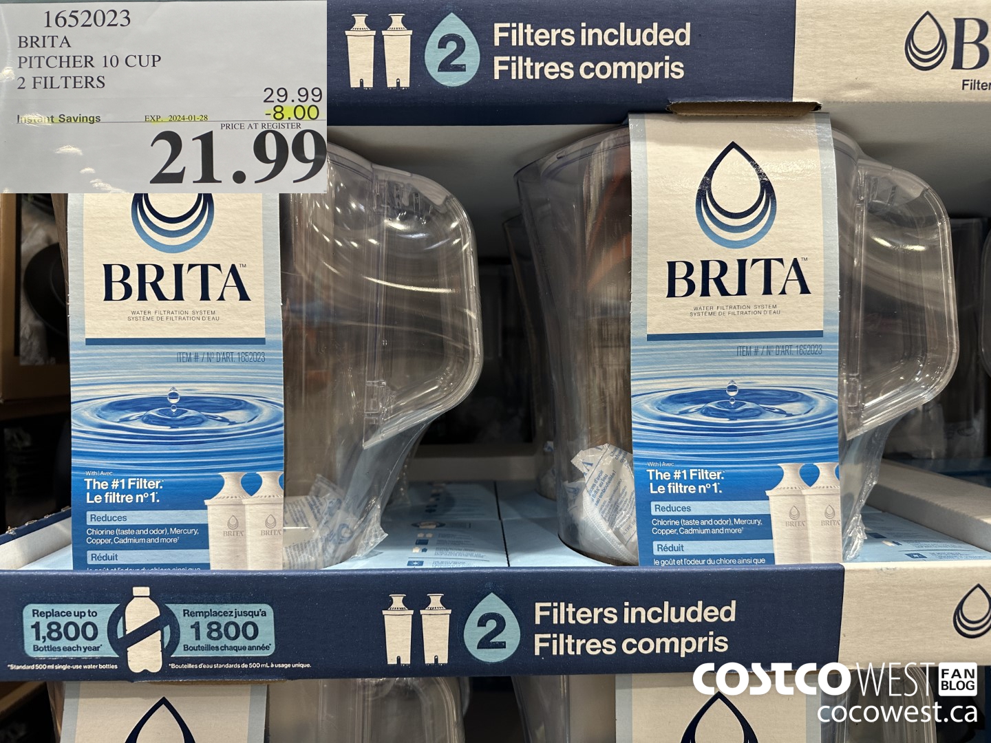 1652023 BRITA PITCHER 10 CUP 2 FILTERS ($8.00 INSTANT SAVINGS EXPIRES ON 2024-01-28) $21.99